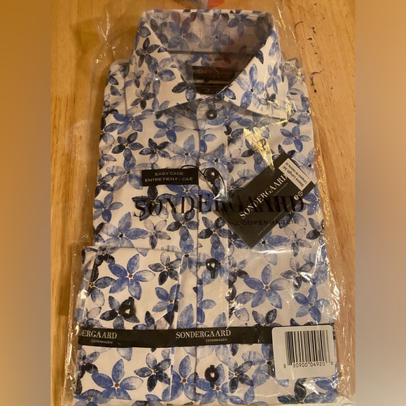 NWT Somdergaard Fitted Blue Floral Dress Shirt - Picture 2 of 2